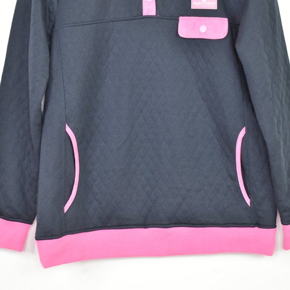 Simply Southern Black Pink Quilted 1/4 Snap Pullover Size M Sweatshirt Jacket - Picture 5 of 13
